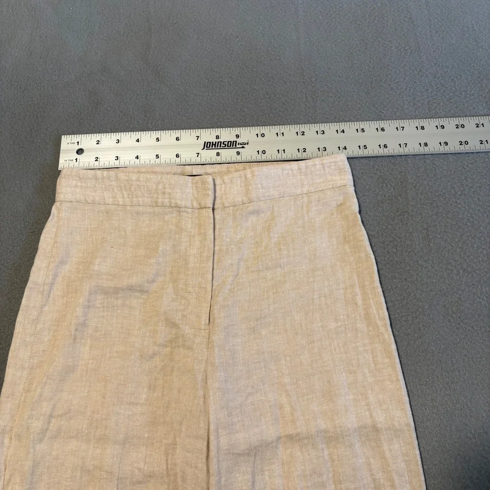 Theory Terena Terra Wash Pants Womens 4 Beige Linen Blend Wide Leg H0503216 FLAW